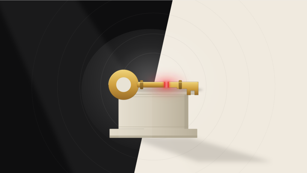 Editorial illustration of an open door labeled as a browser extension, with session keys spilling through into an enterprise environment.